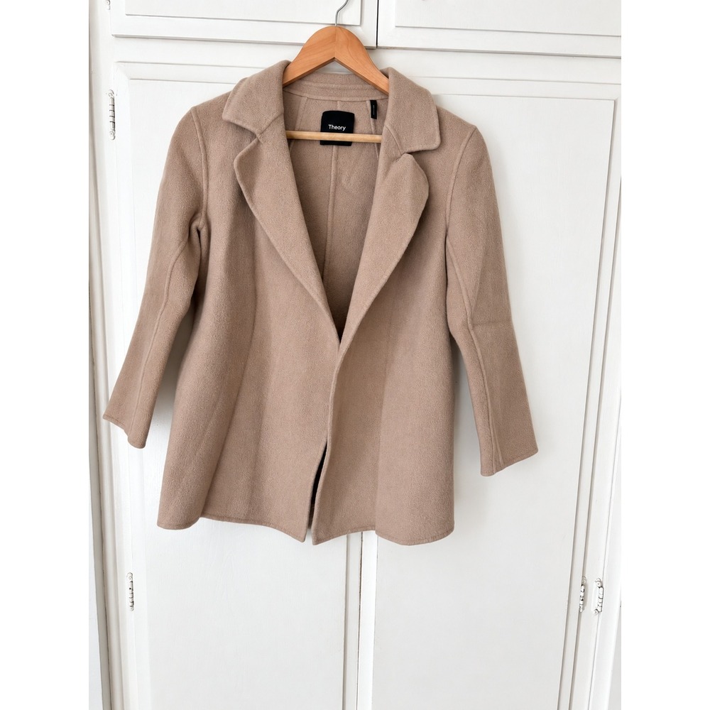 Theory Tan Wool & Cashmere Open Front Notched Lapel Coat Camel Tan Size S